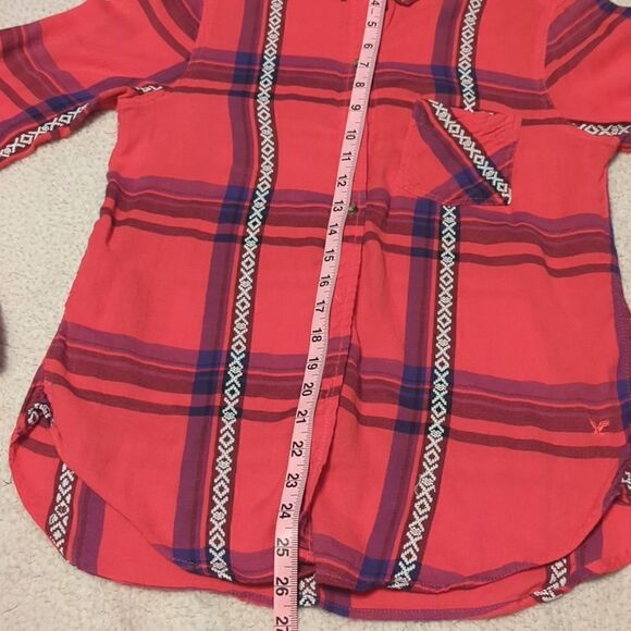American Eagle Womens M Vintage Boyfriend Red Plaid Long Sleeve Flannel Shirt - Picture 6 of 7